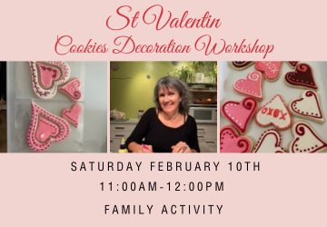 St Valentin Cookies Decoration Workshop at 11:00 am